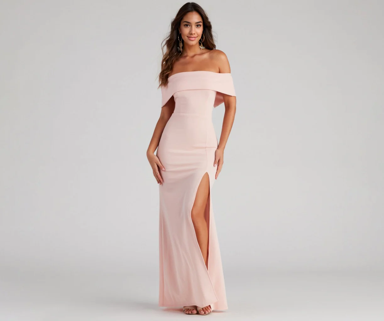 Off Shoulder Front Slit Dress