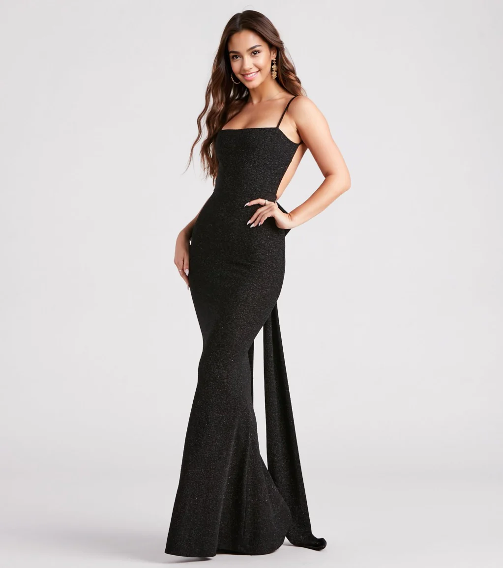 Glitter Knit Bow-Back Mermaid Dress