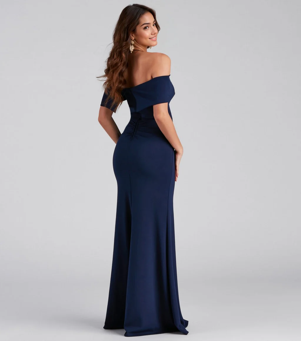 Off Shoulder Front Slit Dress