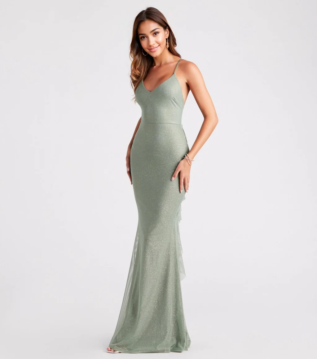 Formal Glitter Ruffled Dress