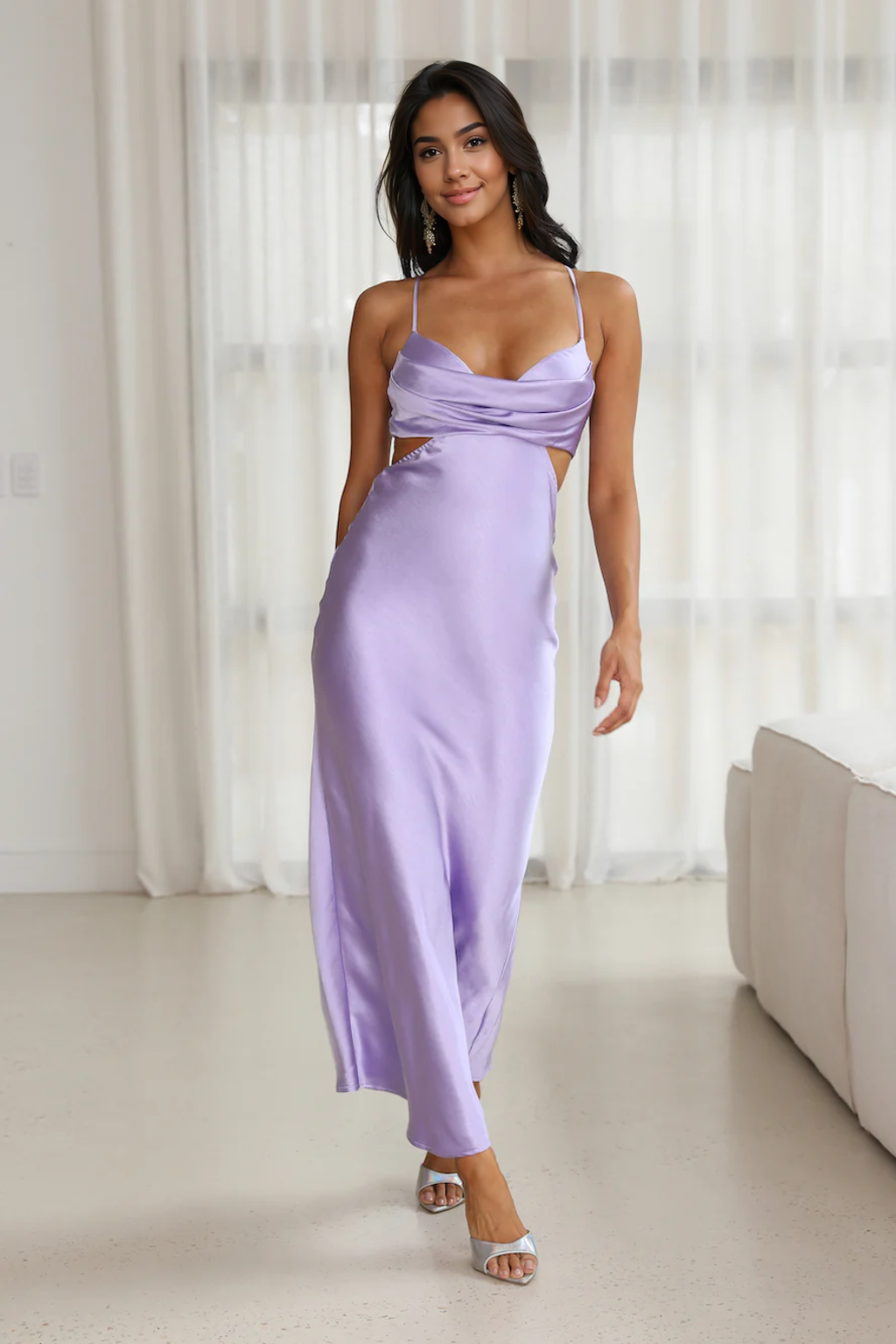 Grandest Entrance Satin Maxi Dress Lilac