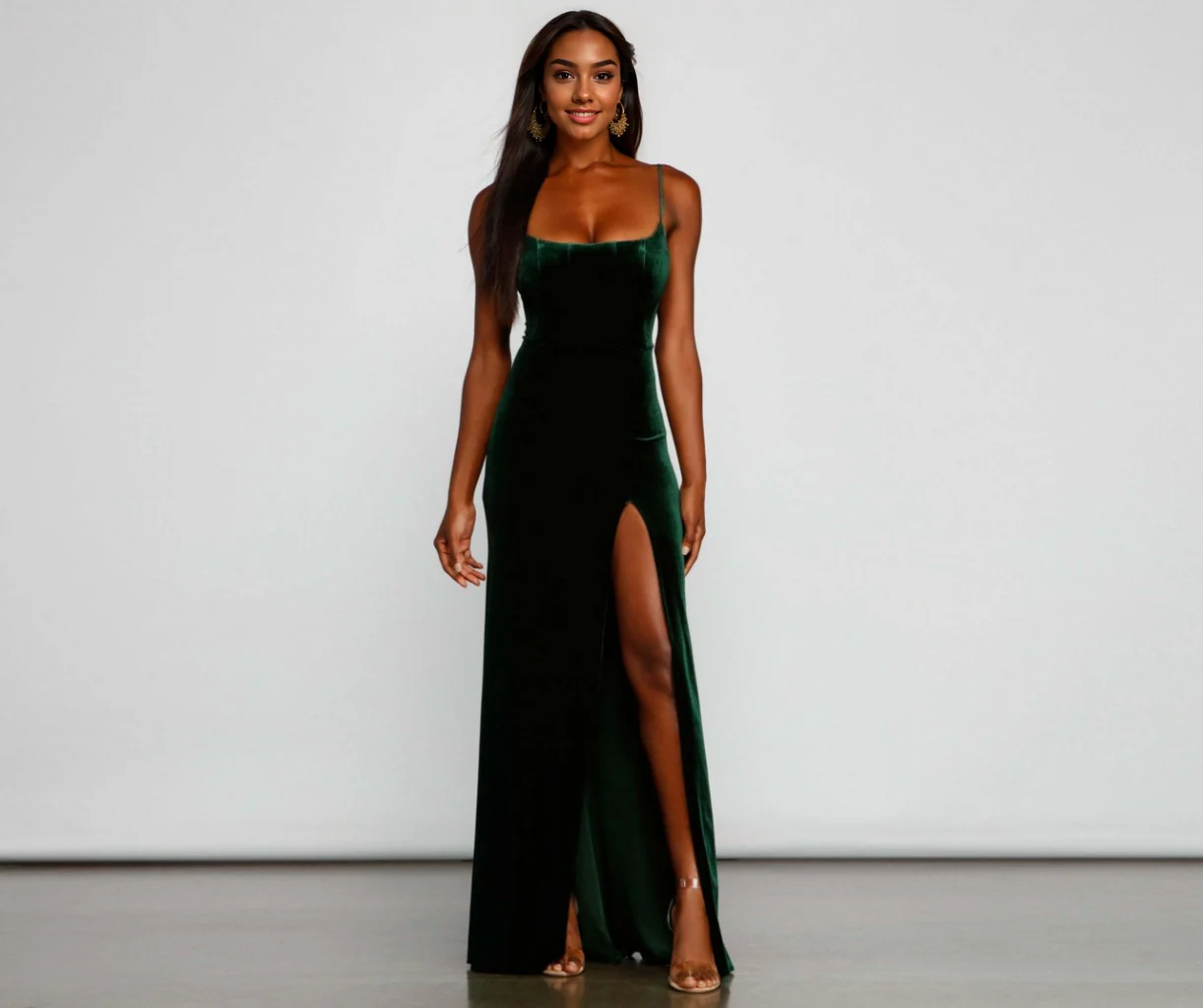 Formal High Slit Velvet Dress