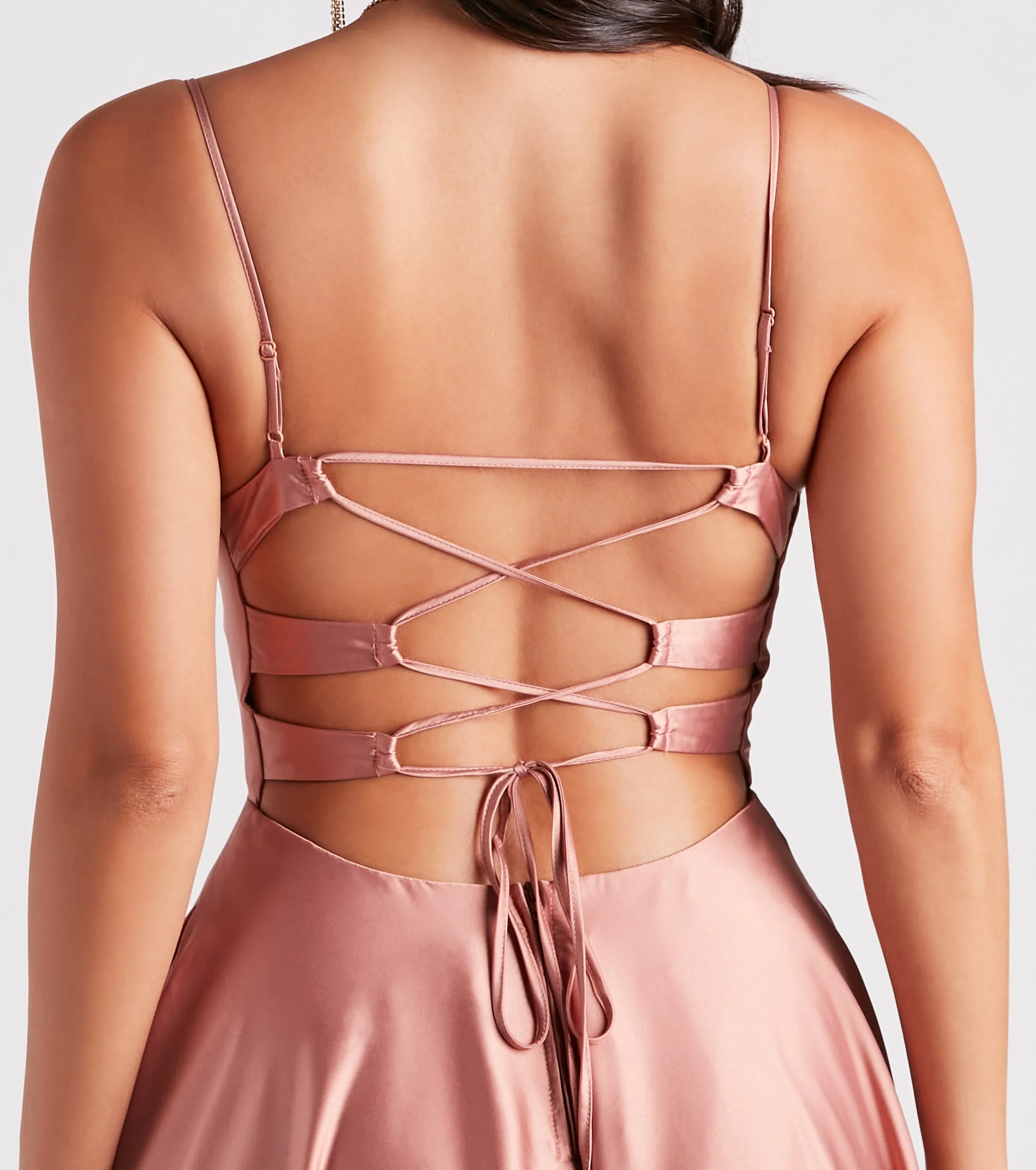 Formal Satin Lace-Up Dress