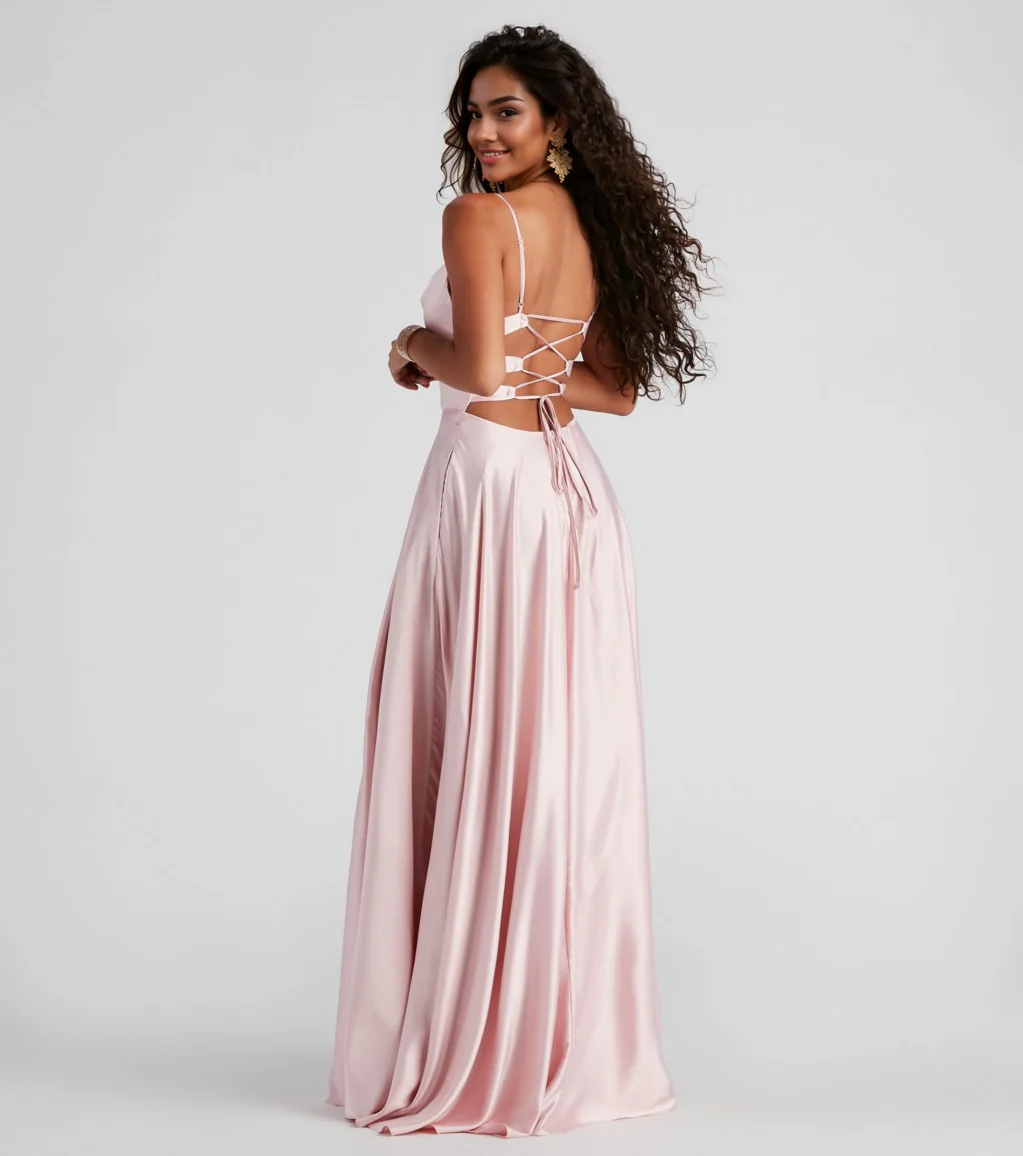 Formal Satin Lace-Up Dress