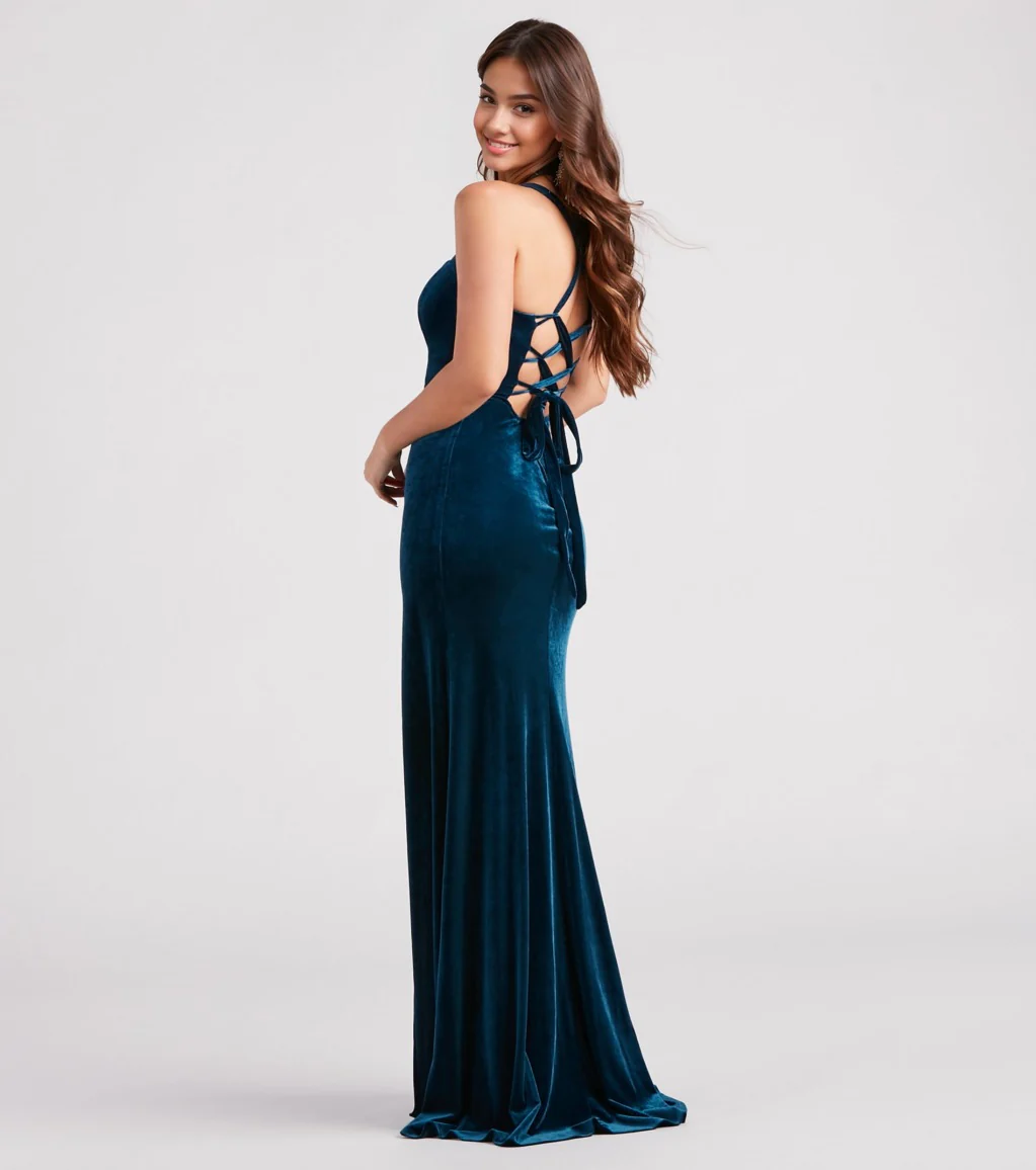 Lace-Up Back Velvet Dress