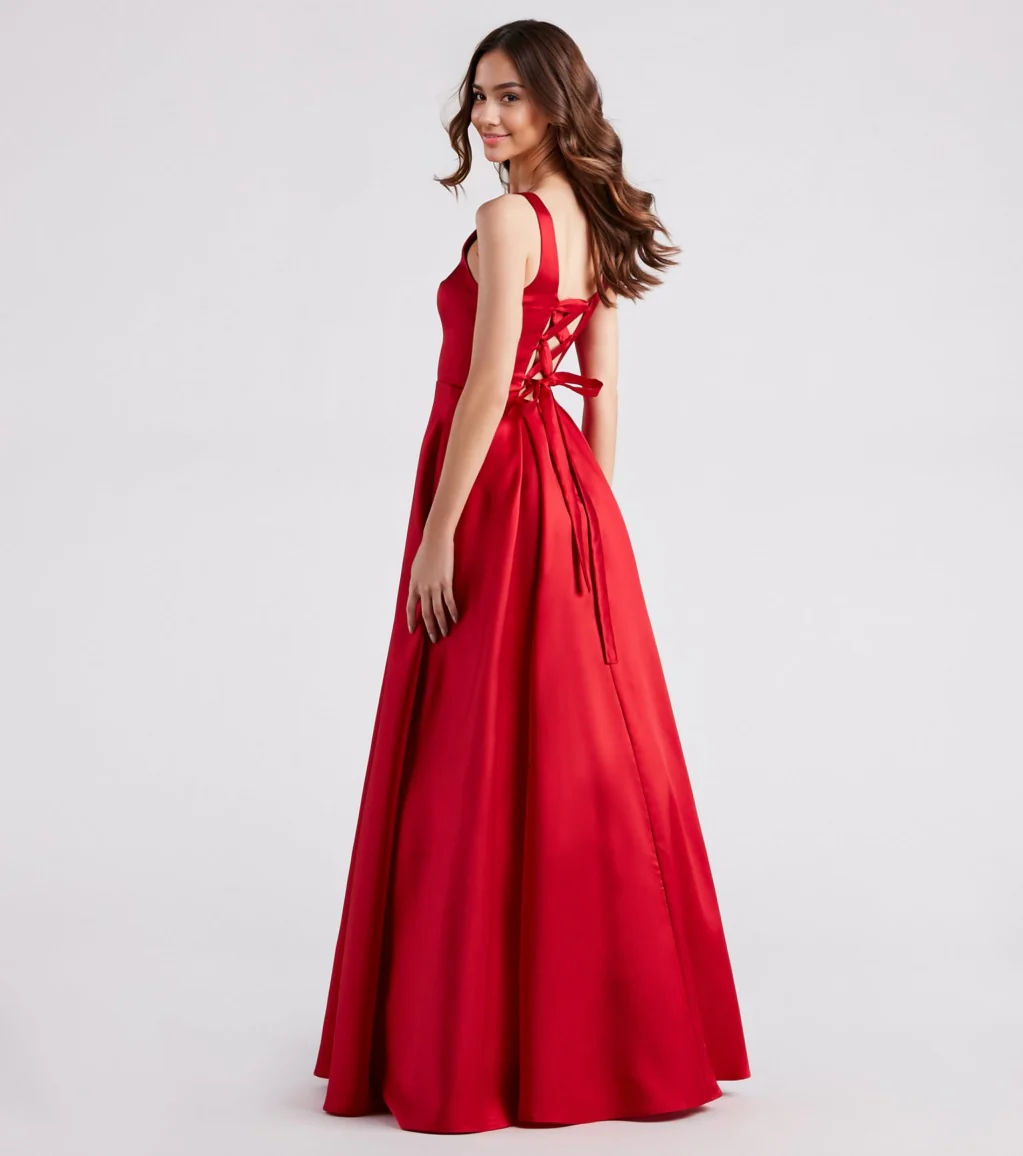 Satin Lace-Up A-Line Ball Gown
