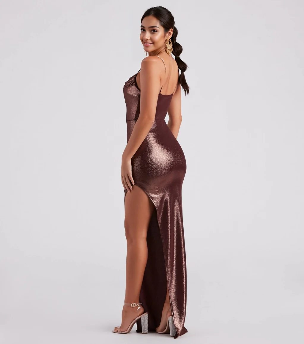Formal High Slit Glitzy Glitter Dress