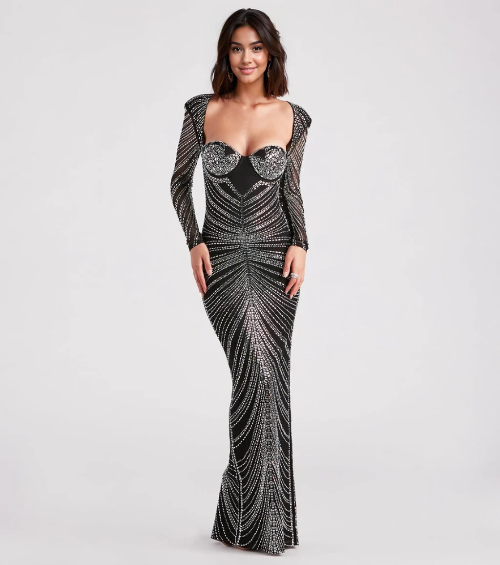 Formal Rhinestone Bustier Long Dress