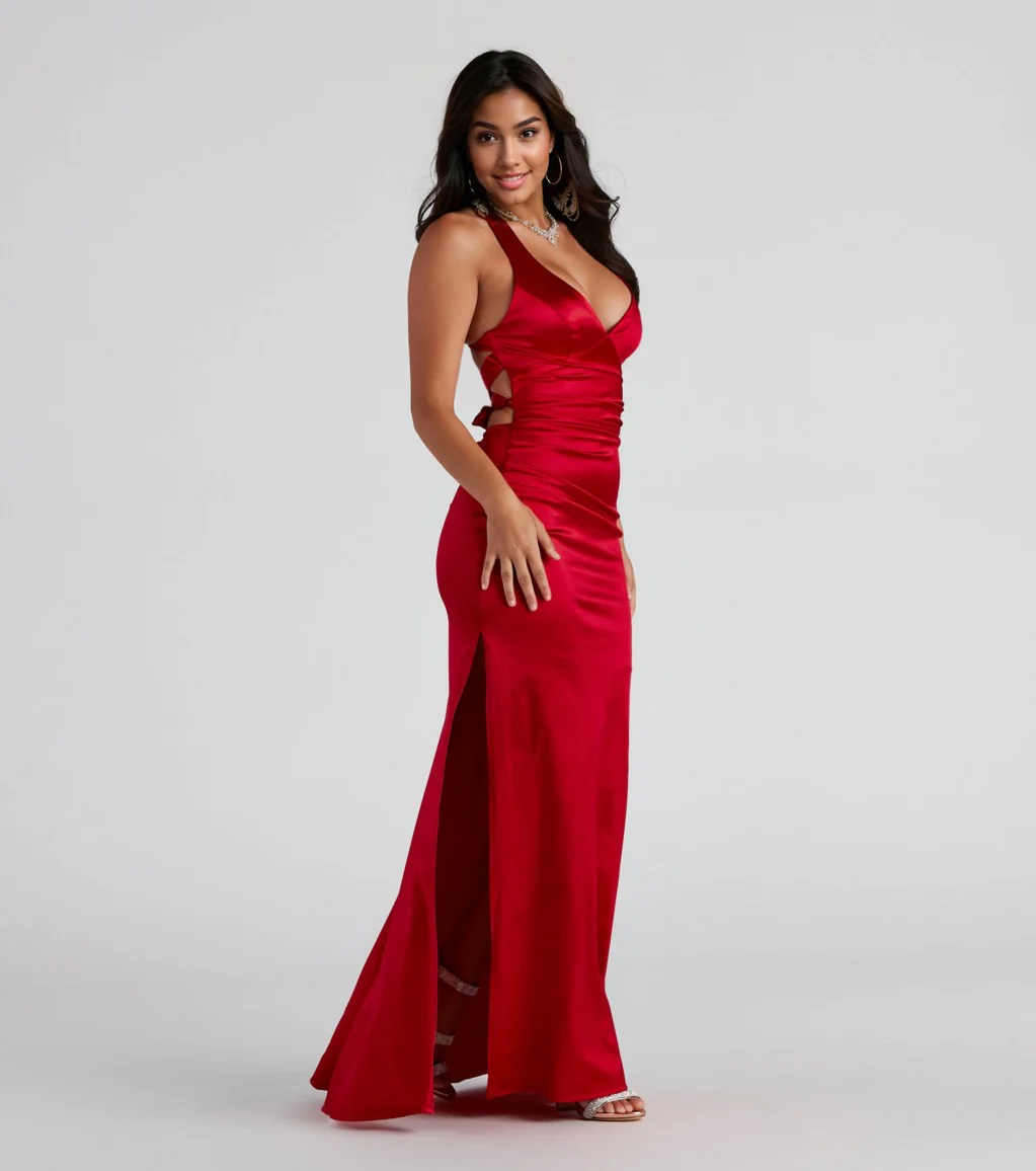 Formal Satin Open Back Dress