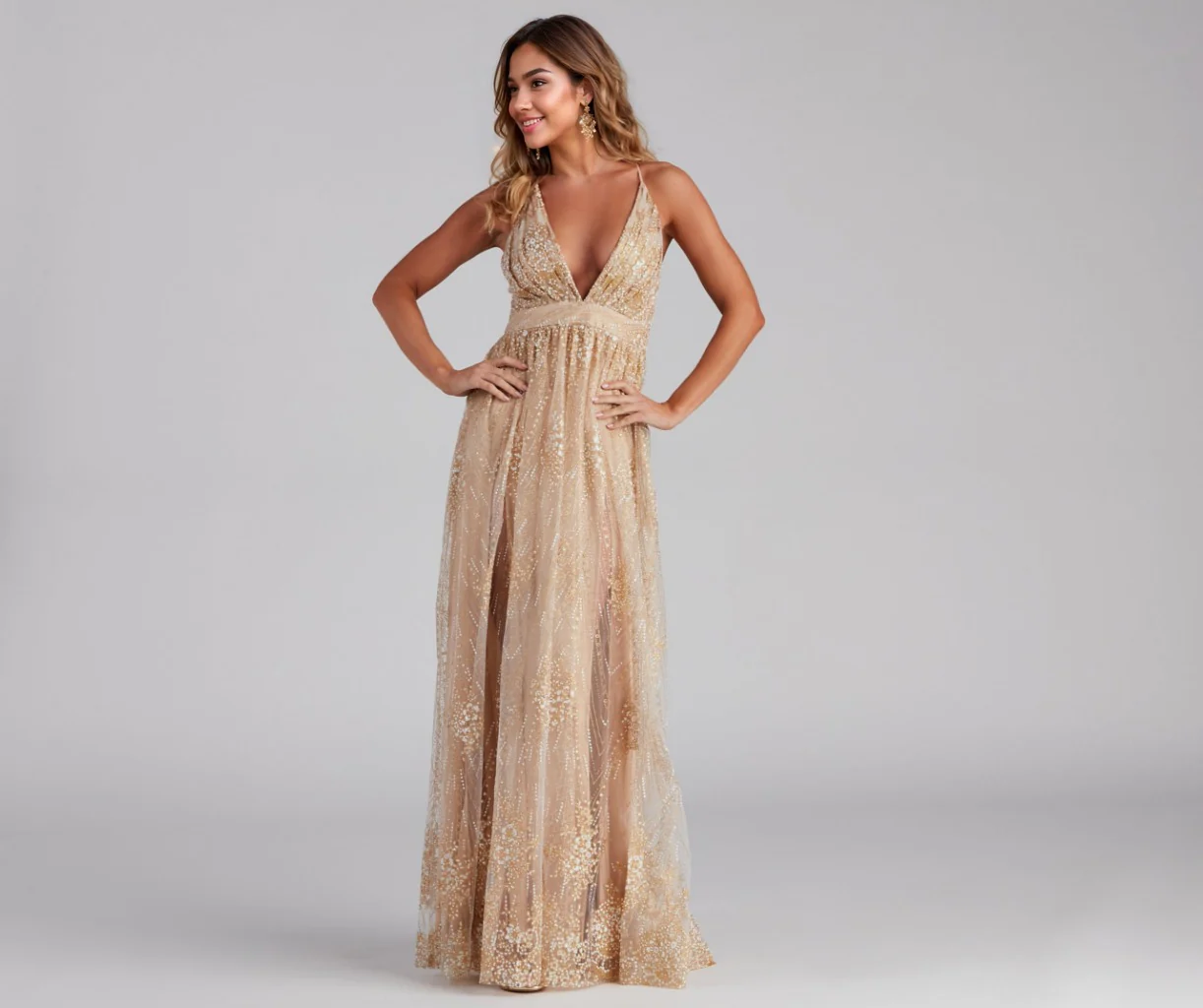 Formal Plunging Glitter Dress