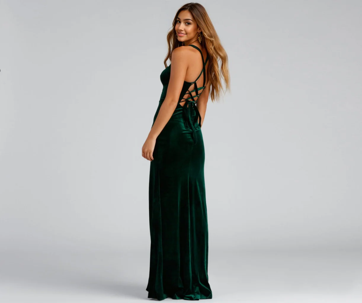 Lace-Up Back Velvet Dress