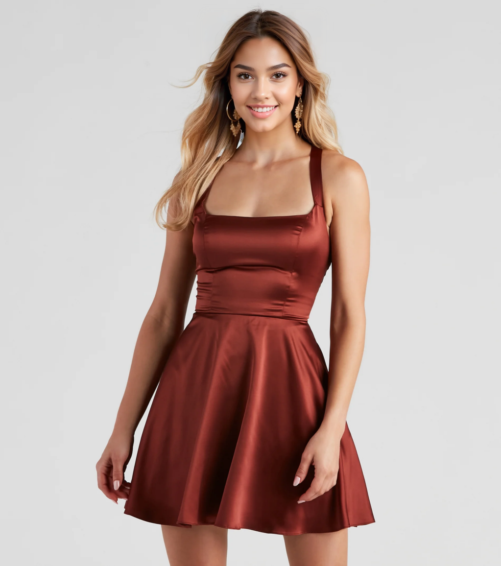 Sabrina Satin Lace-Up Party Dress