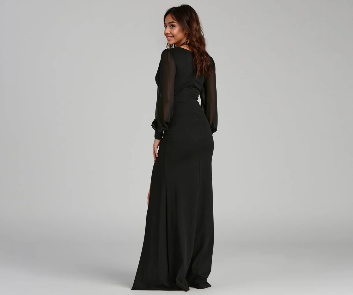 Front Slit Crepe Formal Dress