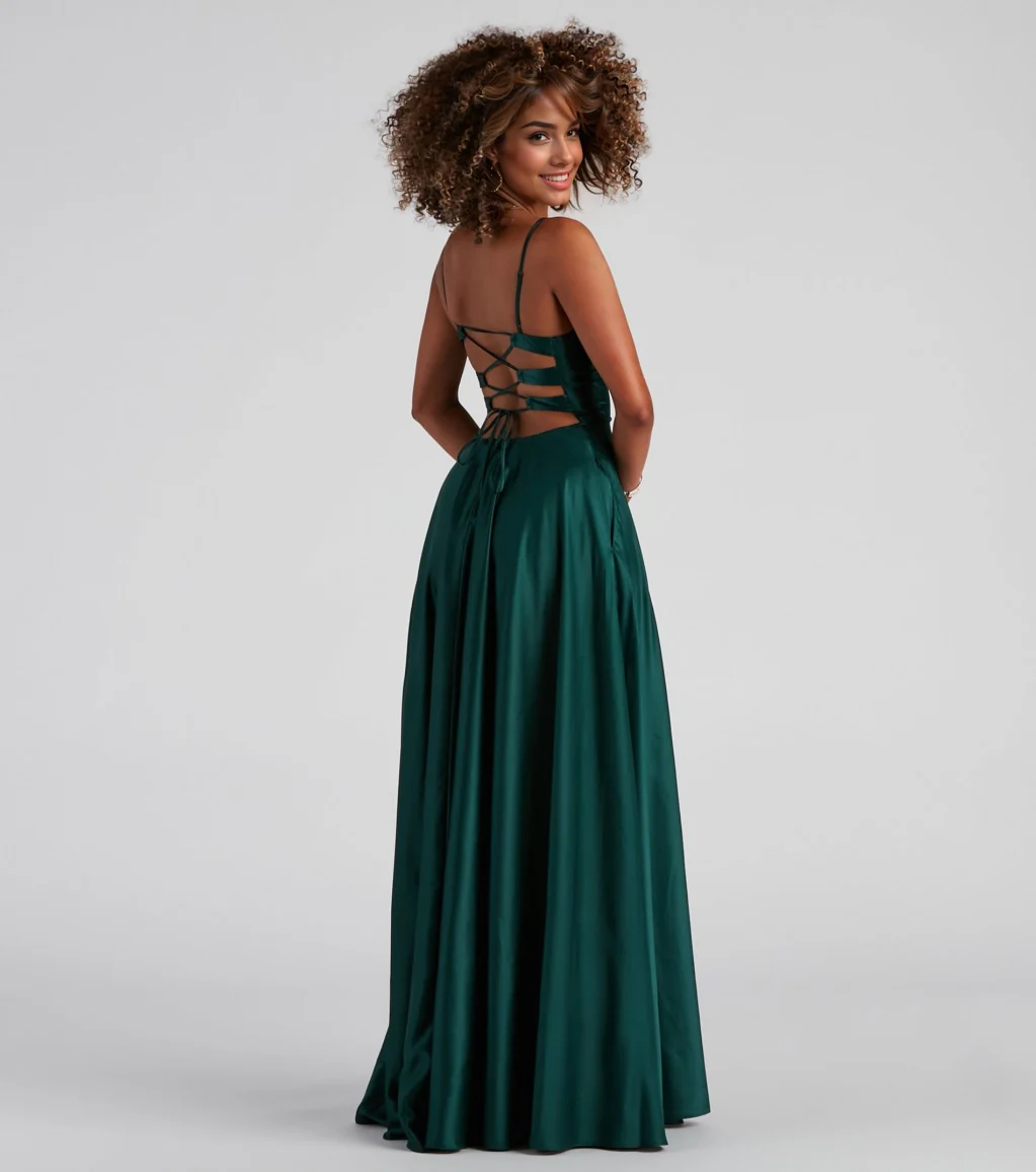 Formal Satin Lace-Up Dress