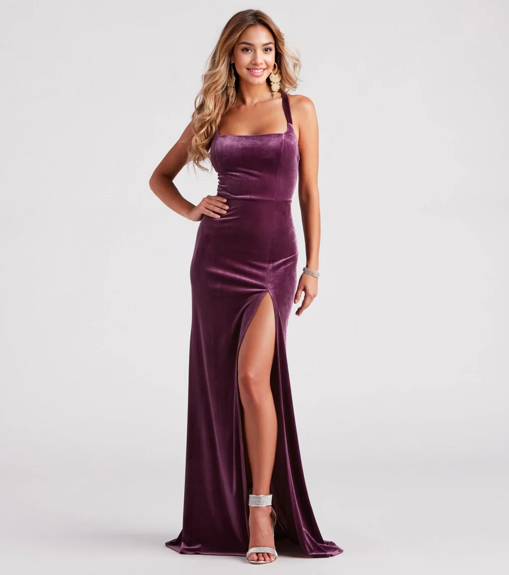 Lace-Up Back Velvet Dress