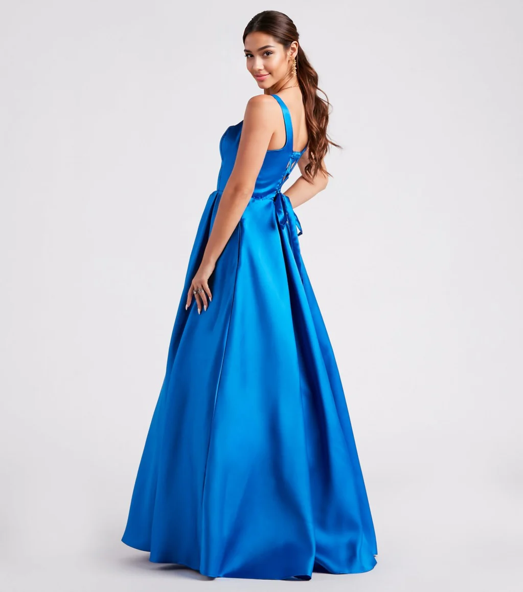 Satin Lace-Up A-Line Ball Gown