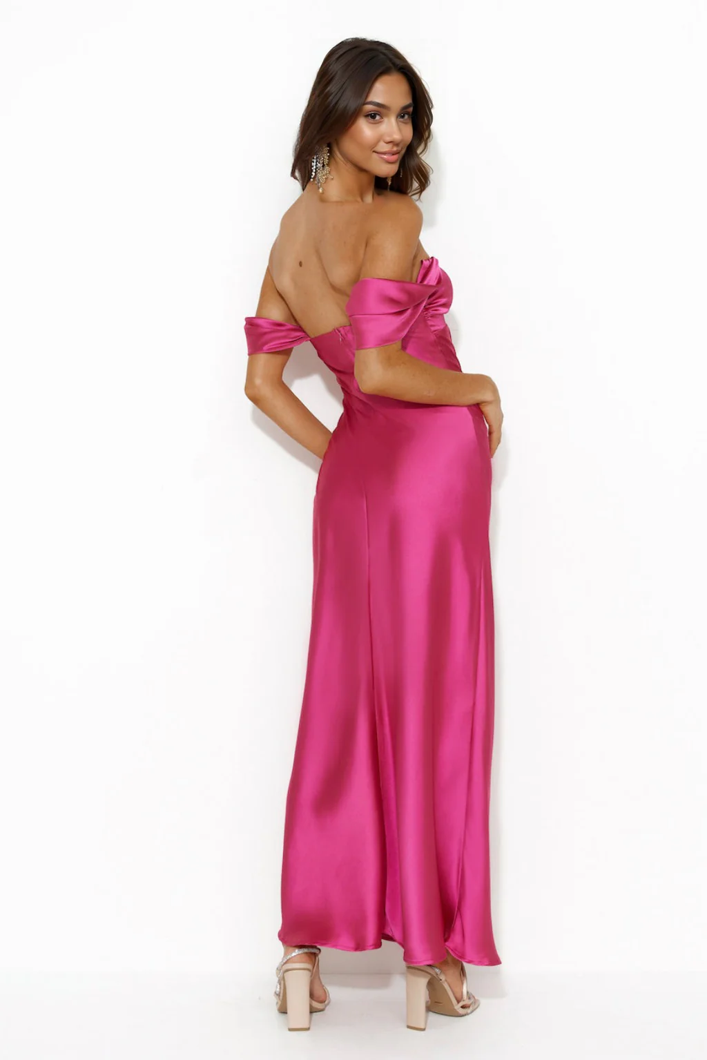 Shine Of Pearls Satin Maxi Dress Pink