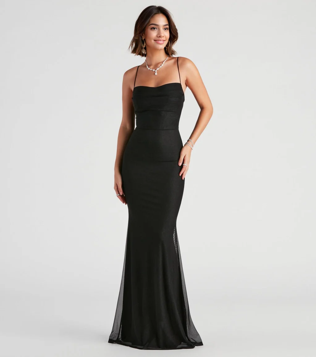 Glitter Mesh Formal Dress