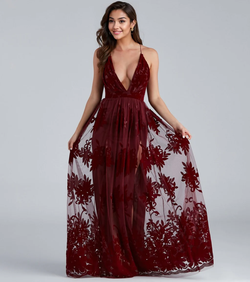 Formal Flocked Velvet Dress