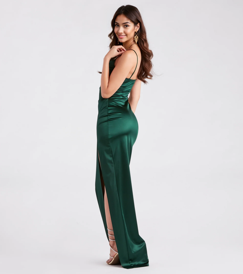 Kyla Cutout High Slit Satin Formal Dress