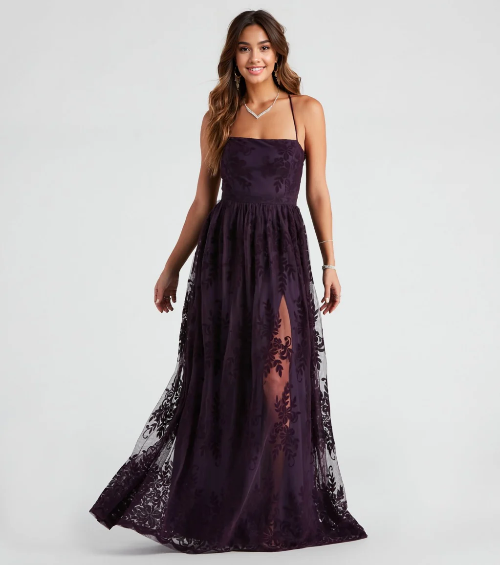 Formal Flocked Mesh Dress