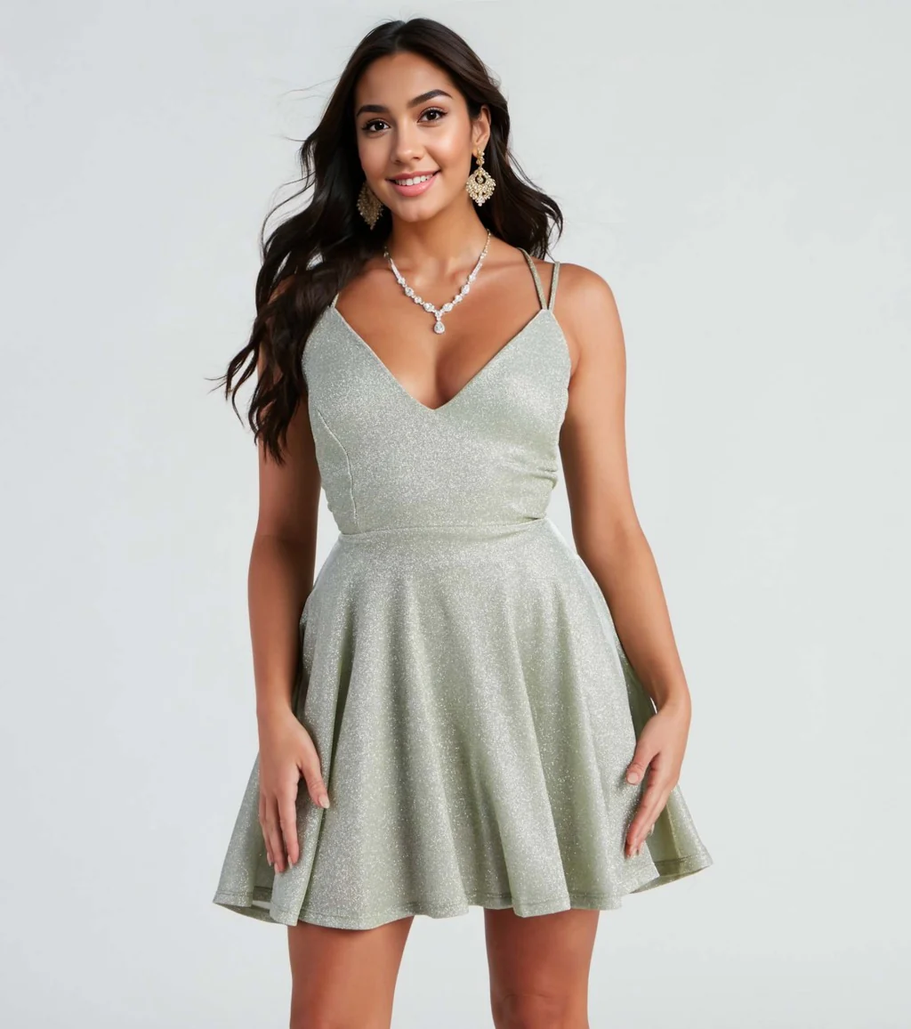Lattice Back Glitter Dress