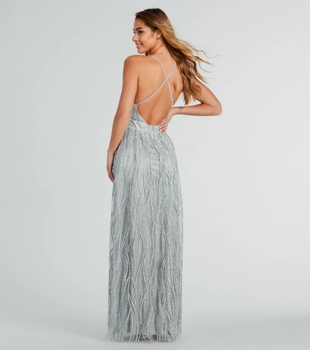 Formal Glitter Tulle A-Line Long Dress