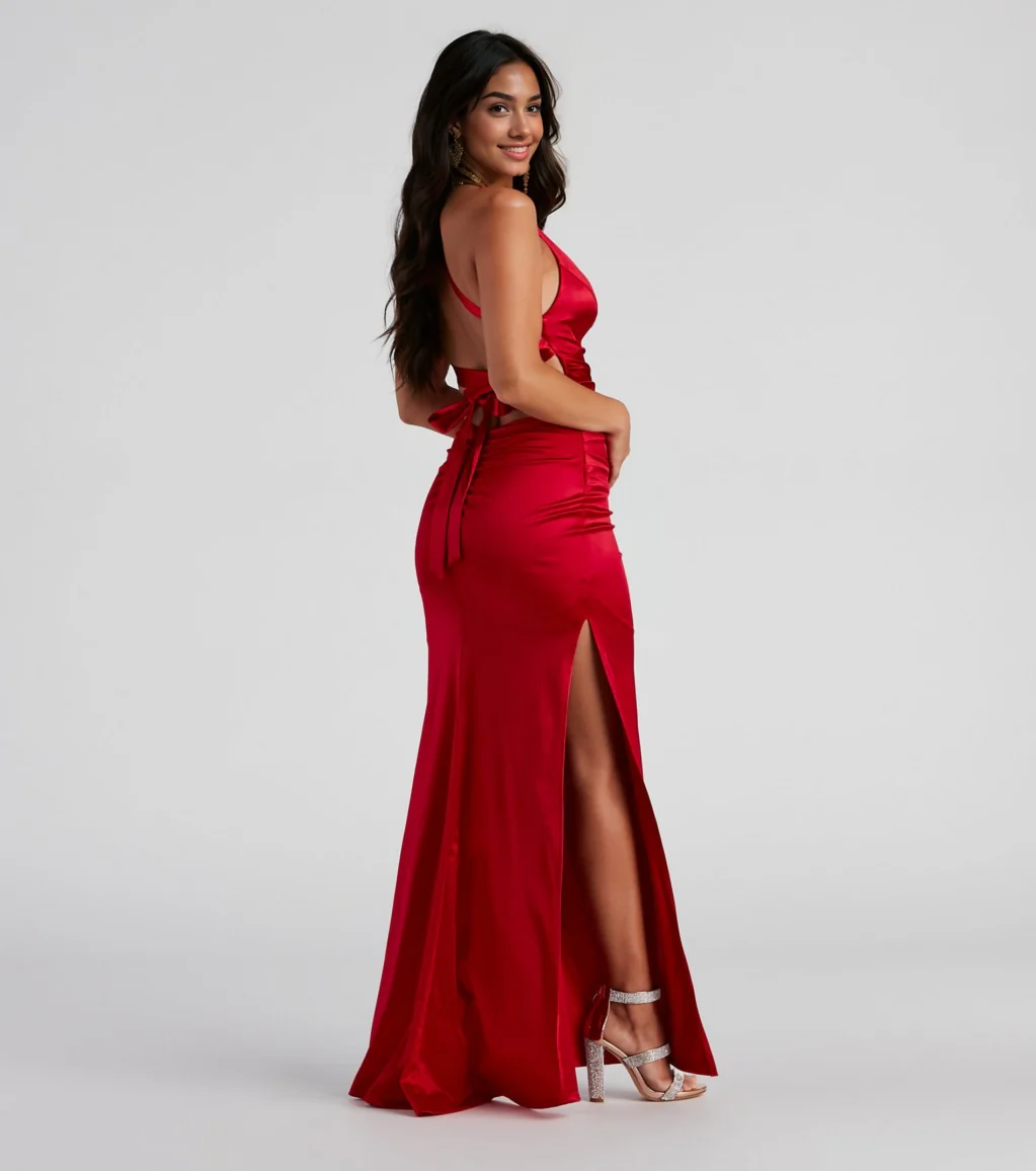 Formal Satin Open Back Dress