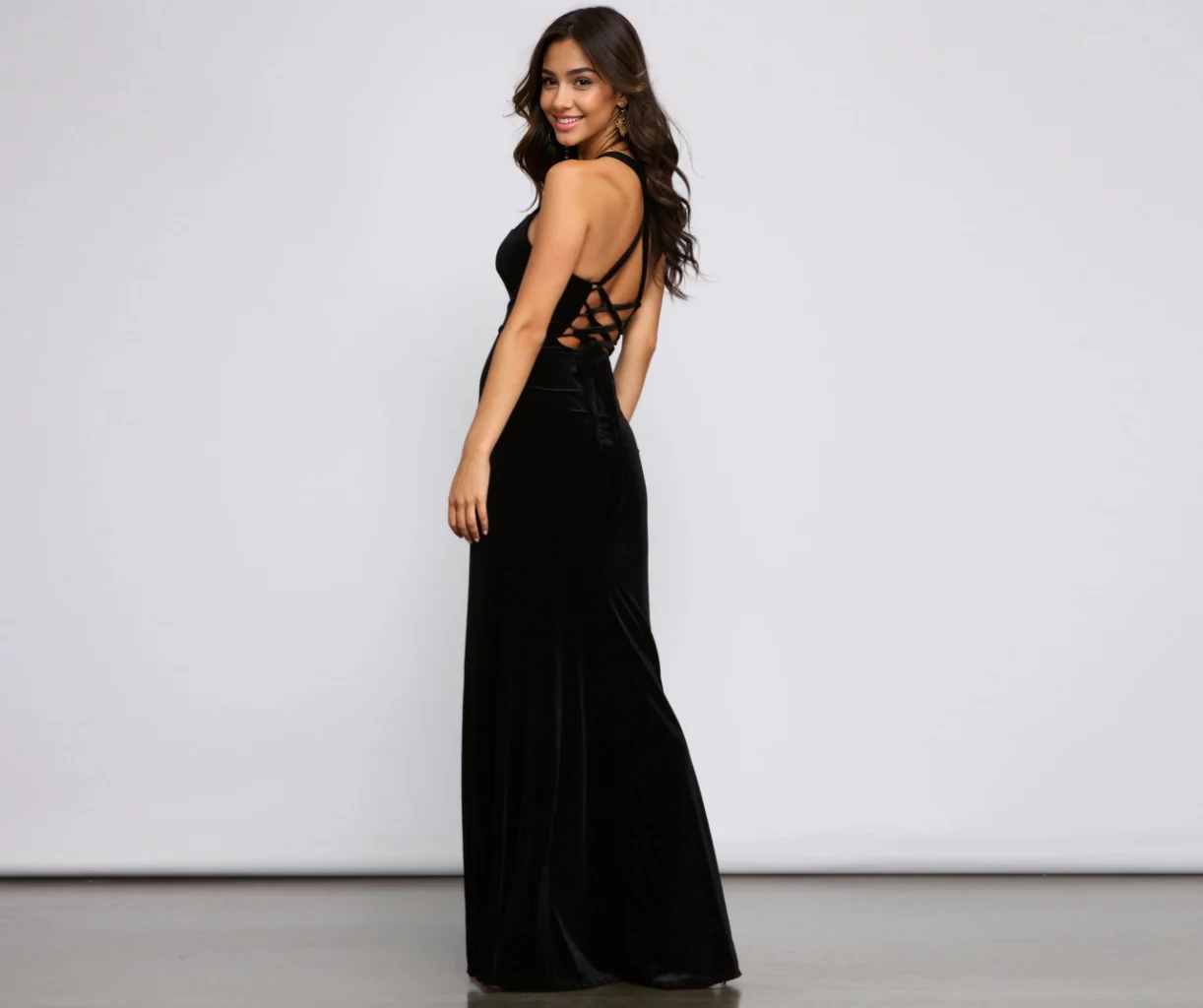 Lace-Up Back Velvet Dress