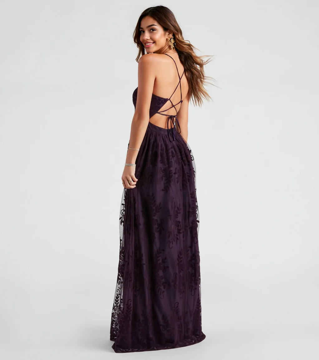 Formal Flocked Mesh Dress