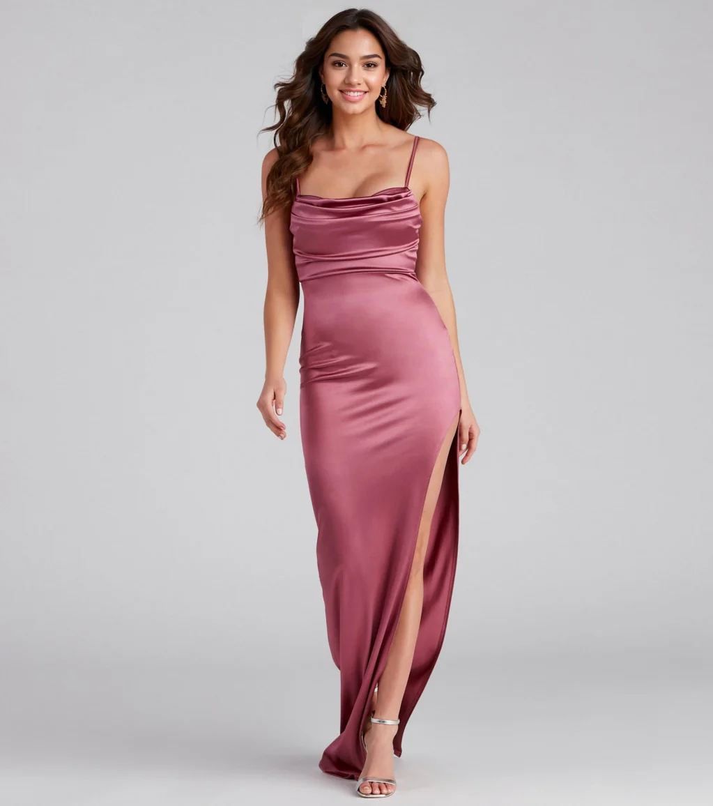 Lola High Slit Satin Dress