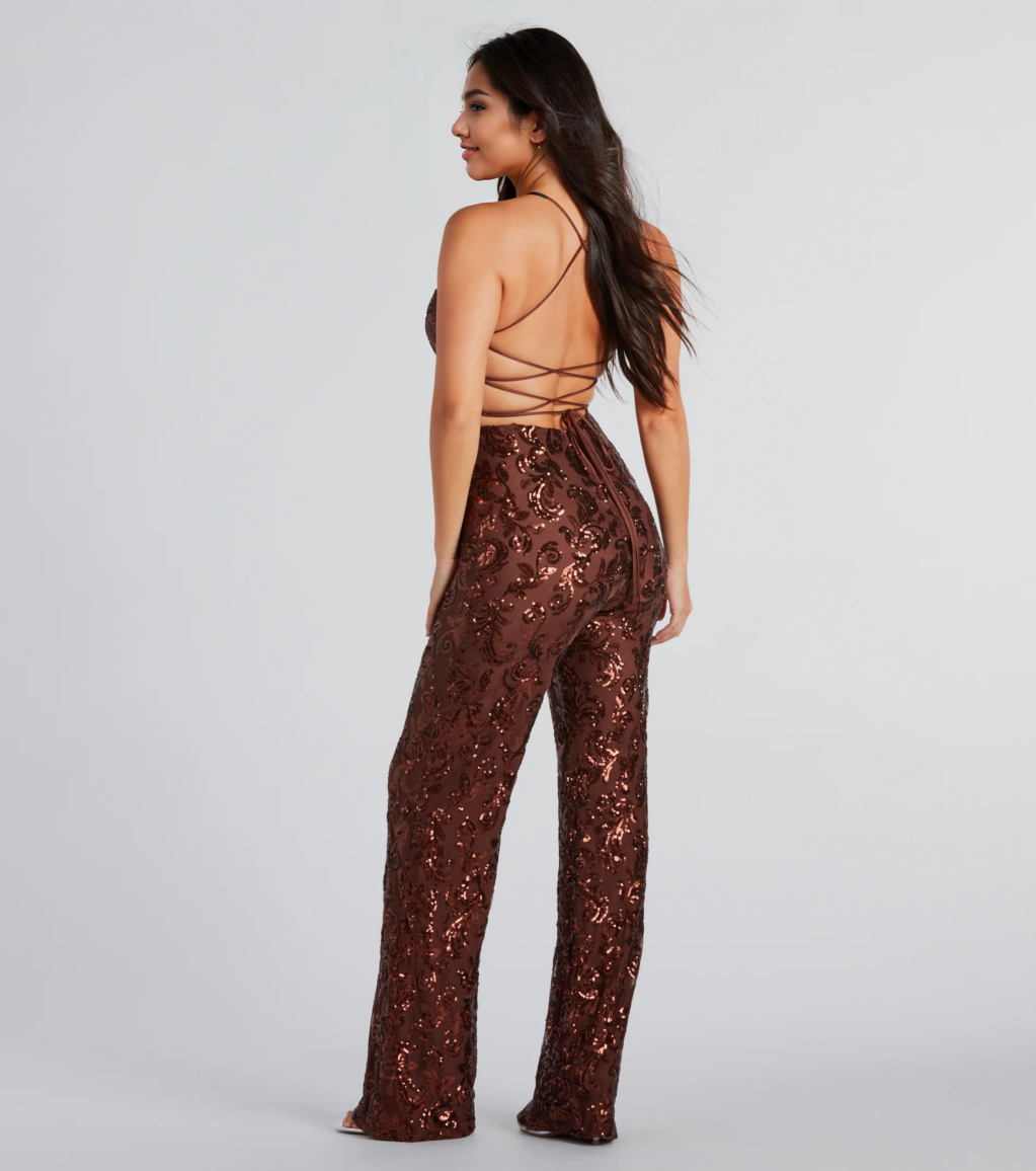 Radiate In Sequins Lace-Up Jumpsuit