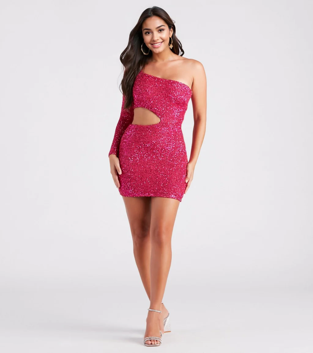 Sparkle Party Sequin One-Shoulder Mini Dress