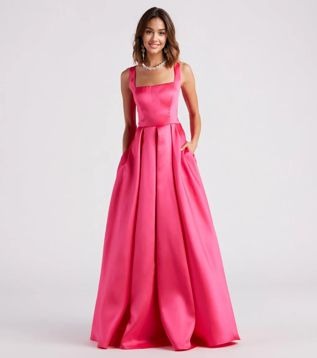Satin Lace-Up A-Line Ball Gown