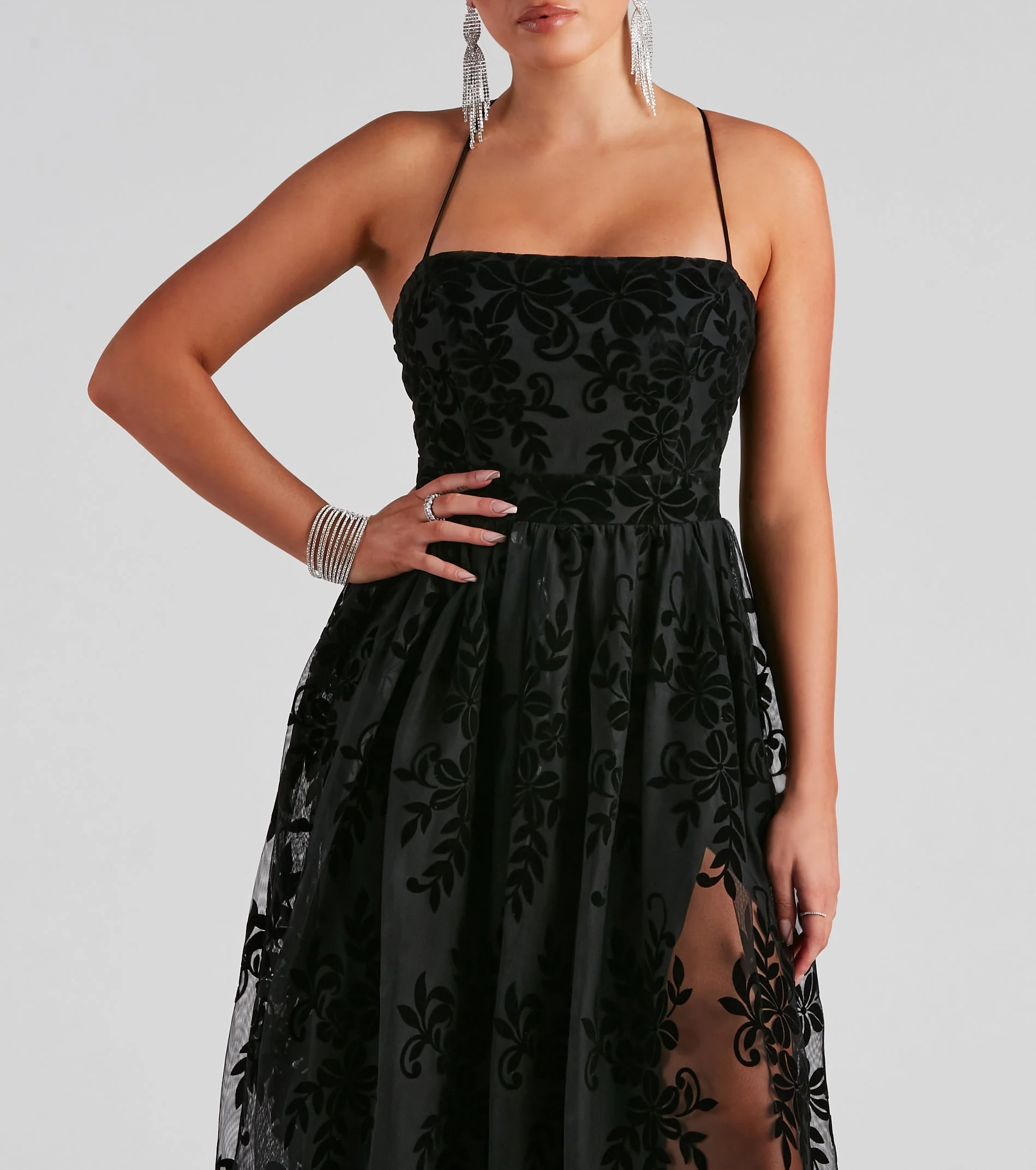 Formal Flocked Mesh Dress