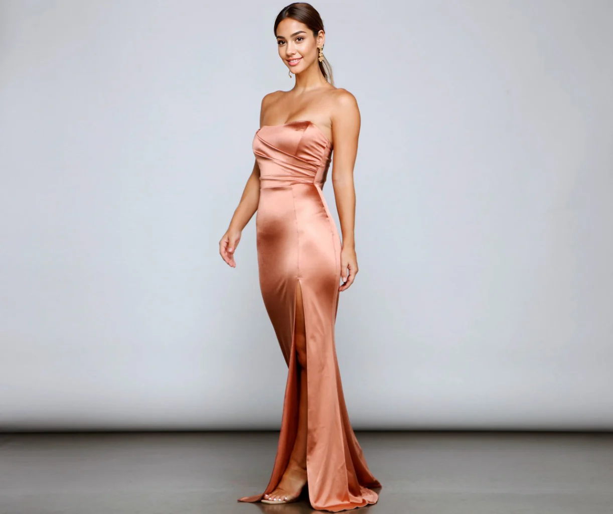 Gianna Strapless High-Slit Satin Dress