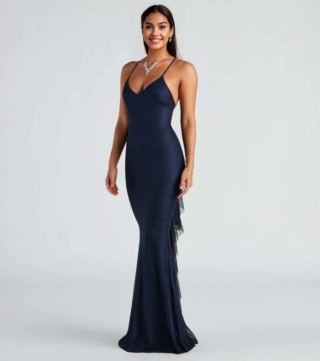 Formal Glitter Ruffled Dress