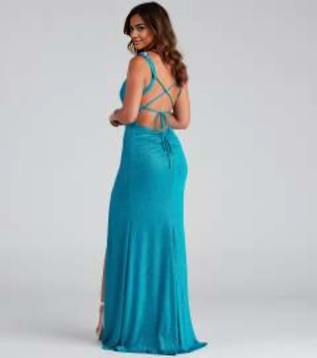 Rebecca Glitter Knit A-Line Formal Dress