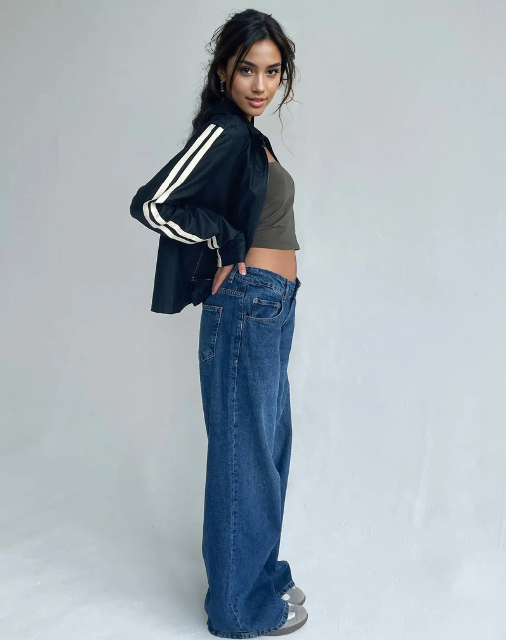 Roomy Extra Wide Low Rise Jeans in Mid Blue Used