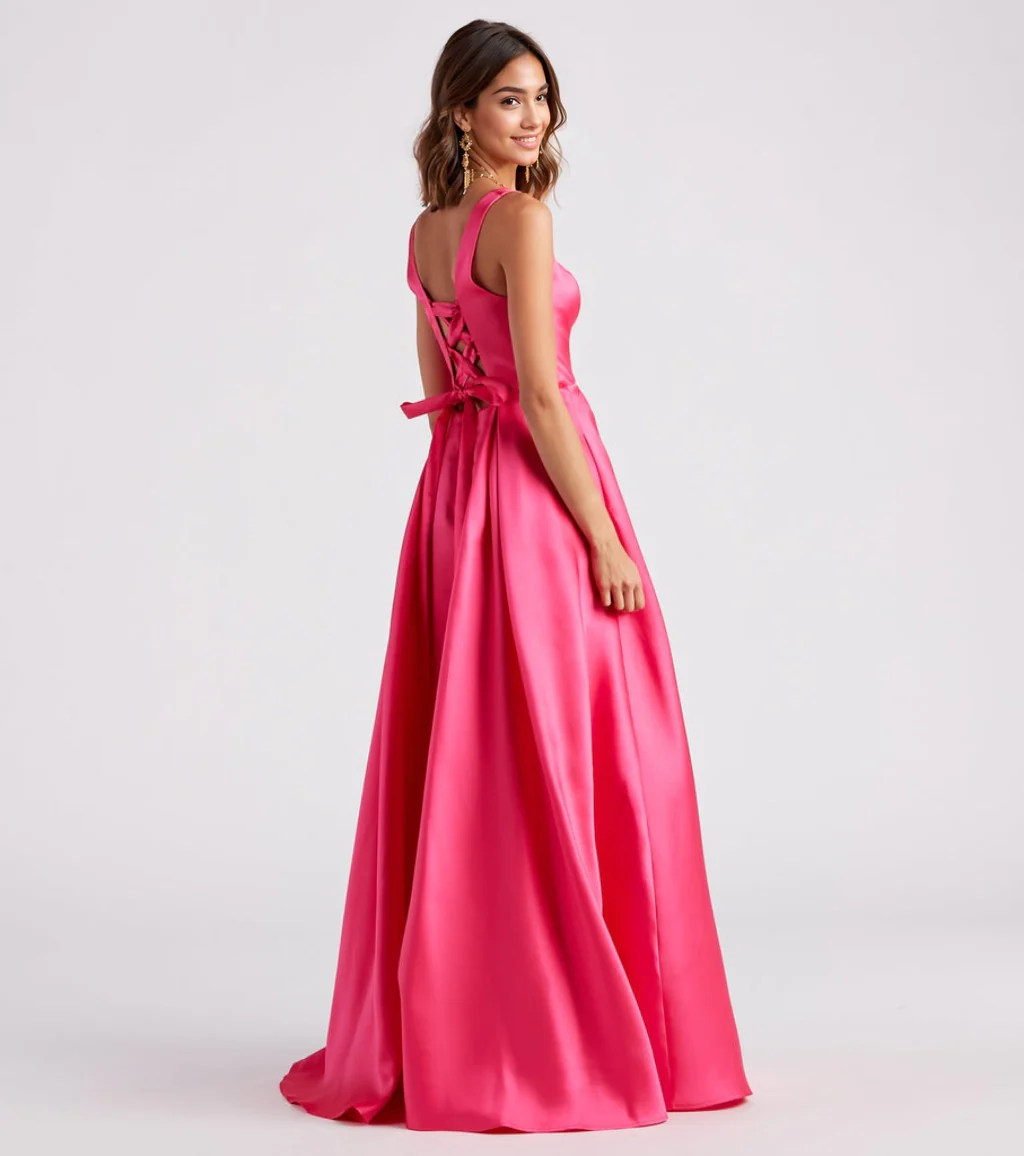 Satin Lace-Up A-Line Ball Gown