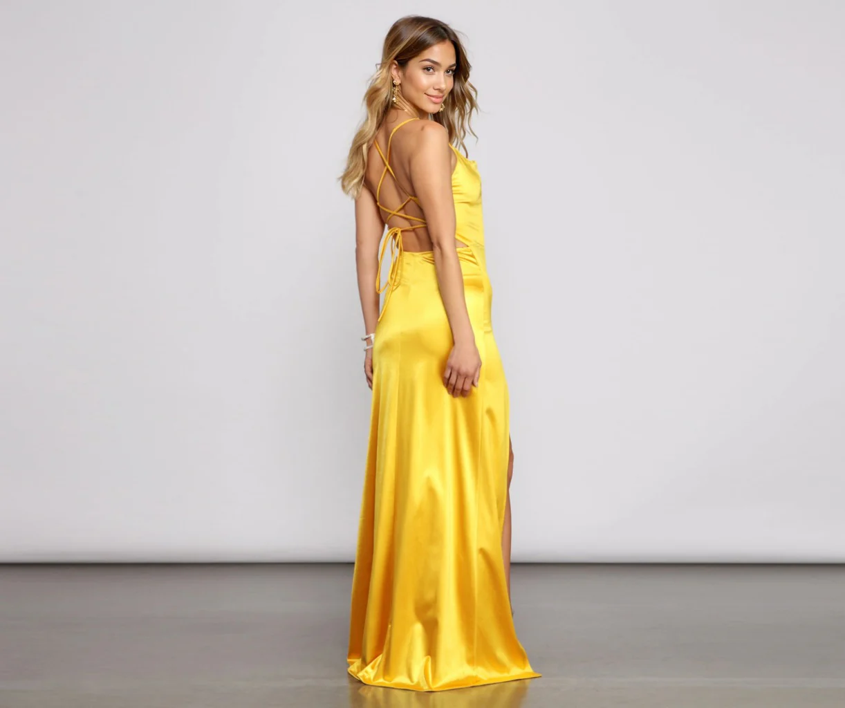 Sleeveless Satin High Slit Formal Dress