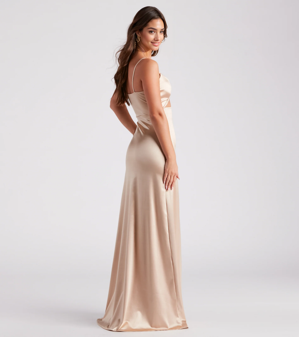 Maisy Cutout High Slit Satin Formal Dress