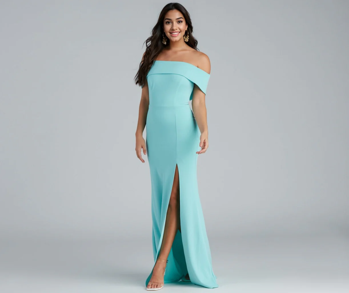Off Shoulder Front Slit Dress