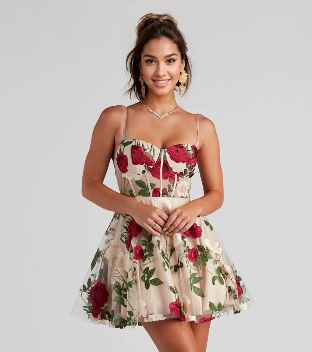 Floral Bustier Party Dress