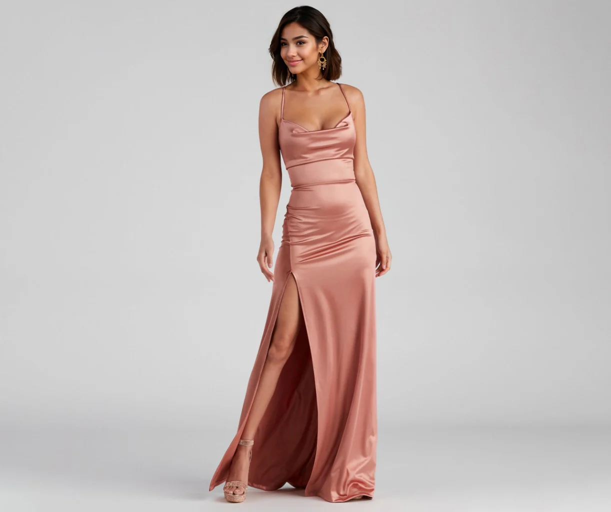 Sleeveless Satin High Slit Formal Dress