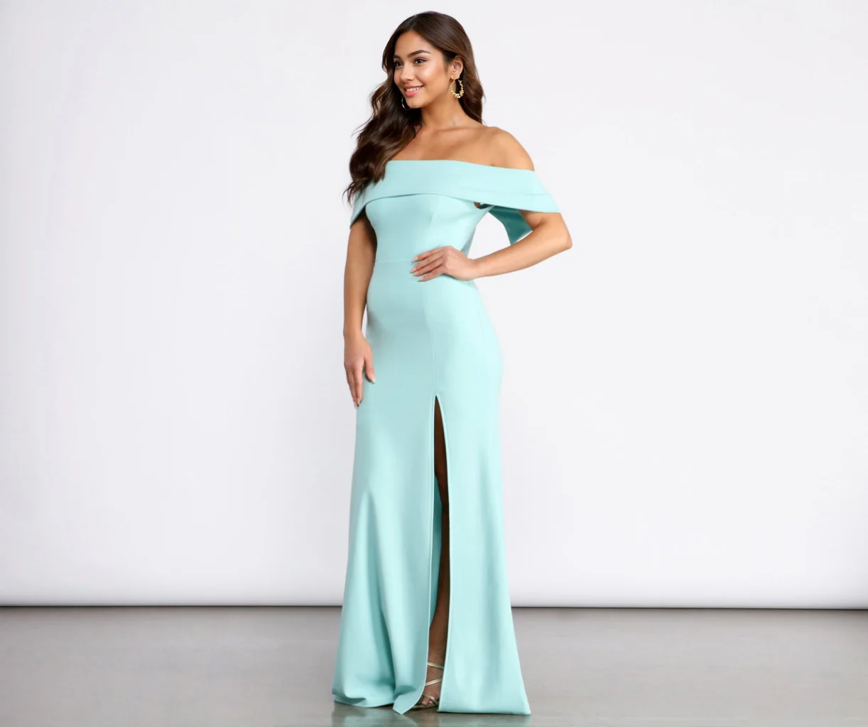 Off Shoulder Front Slit Dress