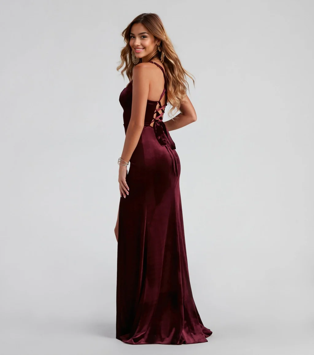 Lace-Up Back Velvet Dress