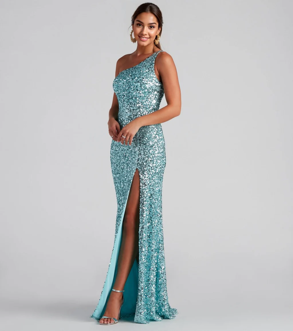 Formal One-Shoulder Sequin Dress