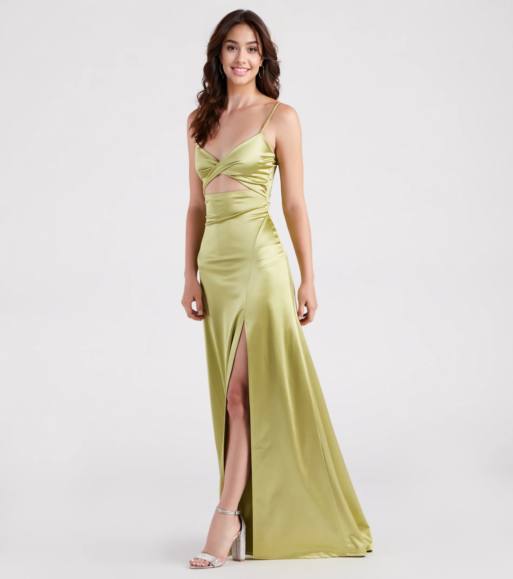 Maisy Cutout High Slit Satin Formal Dress