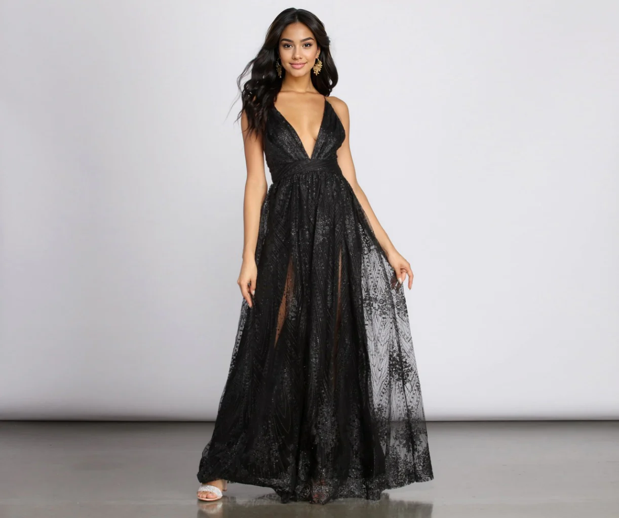 Formal Plunging Glitter Dress
